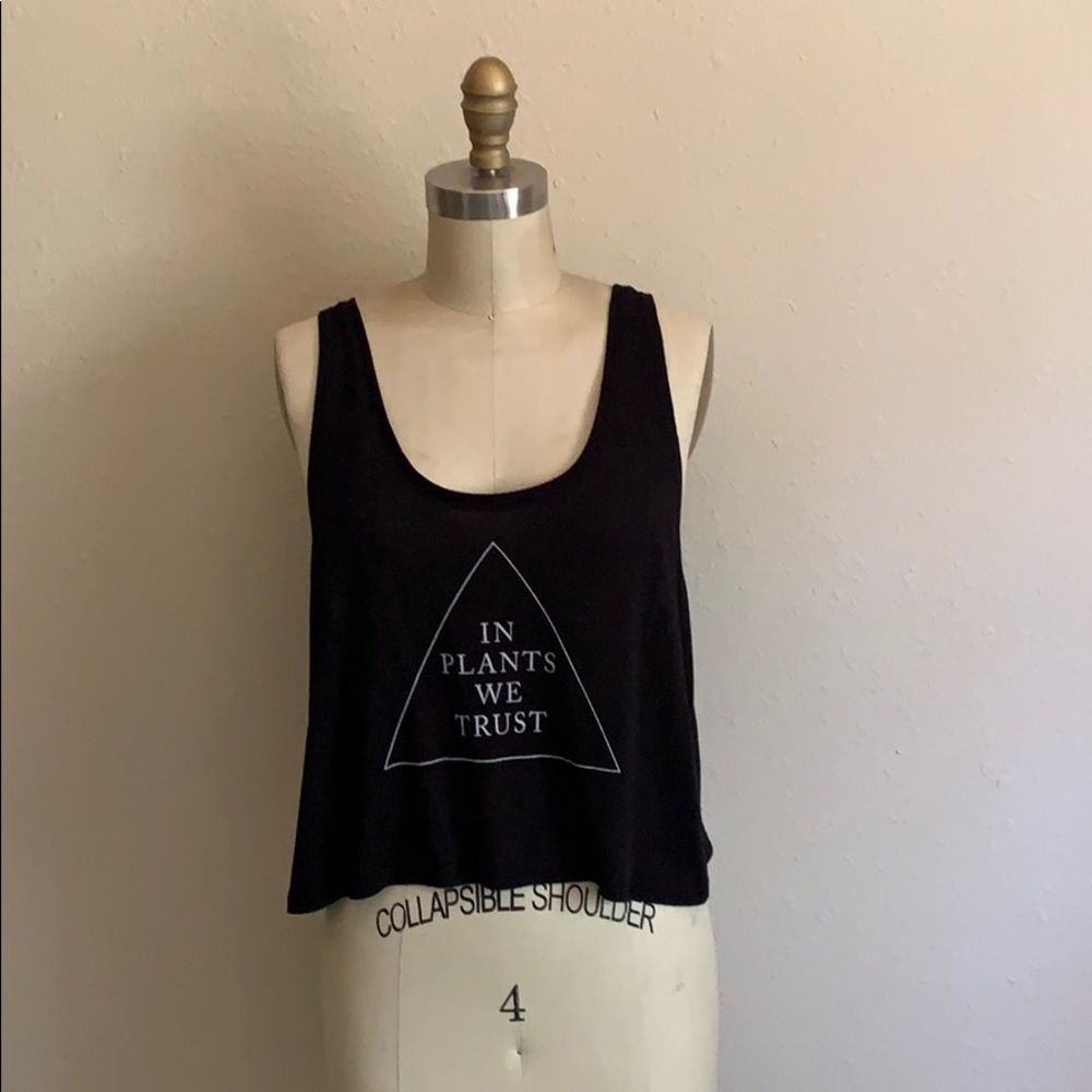"In Plants We Trust" vegan message tank